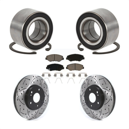 Front Wheel Bearing Drill Slot Brake Rotor Pad Kit For 2005 Honda Accord Hybrid with 3.0L KBB-126602
