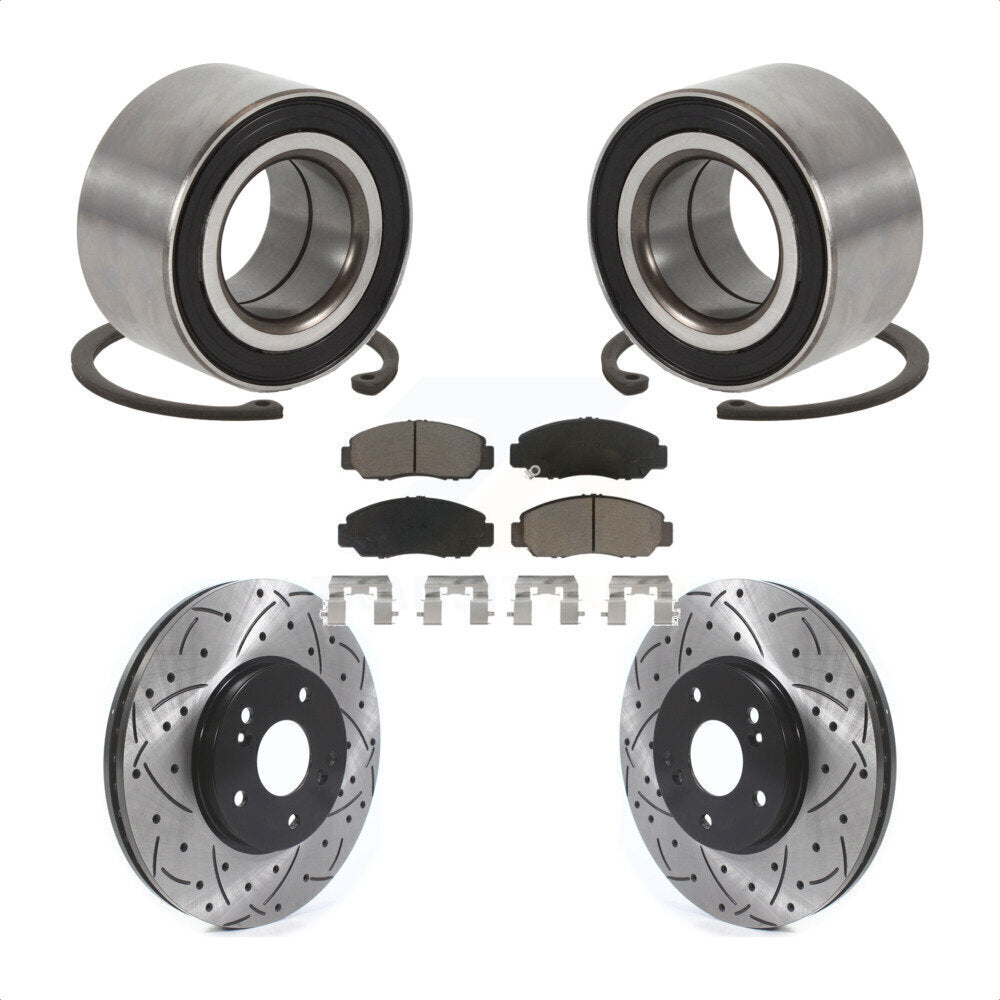 Front Wheel Bearing Coated Drilled Slotted Disc Brake Rotor And Pads Kit For Honda Accord KBB-126603