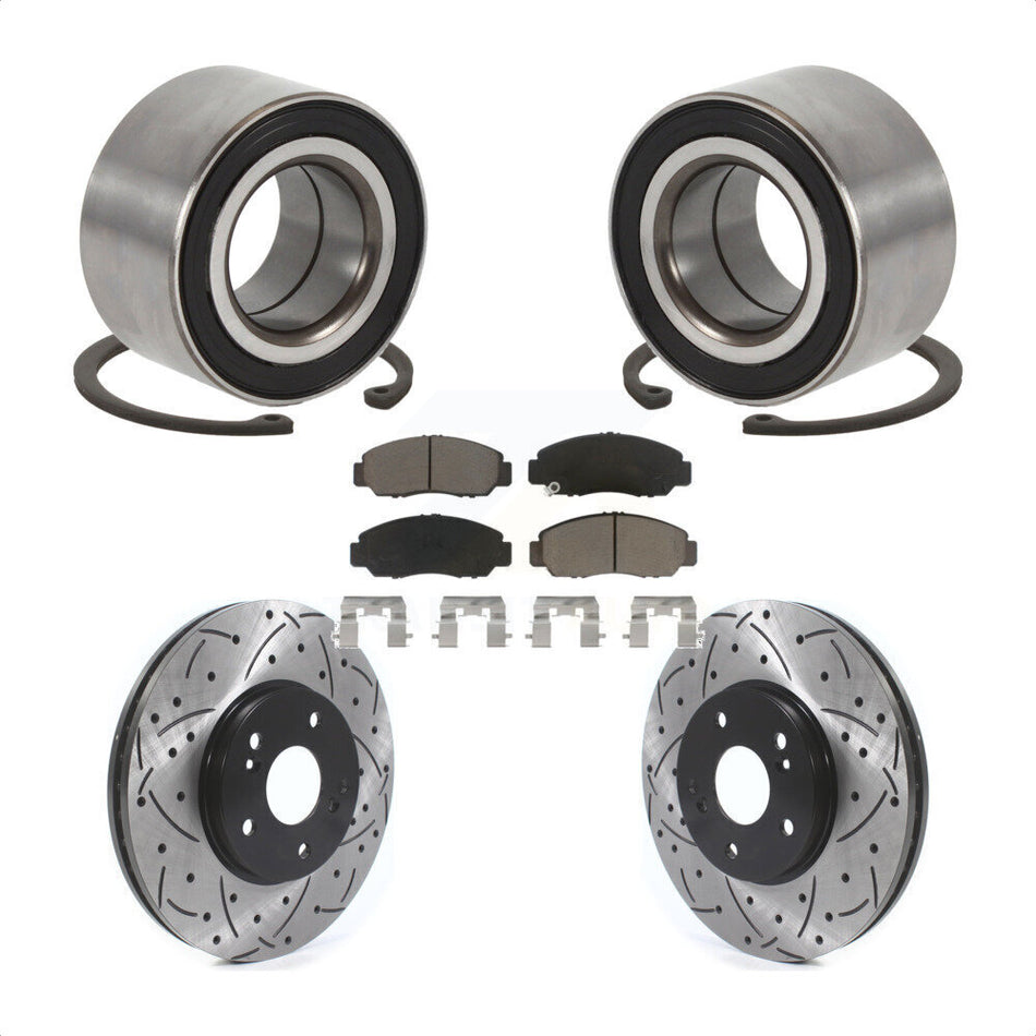 Front Wheel Bearing Coated Drilled Slotted Disc Brake Rotor And Pads Kit For Honda Accord KBB-126603