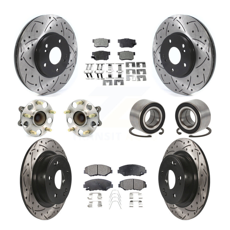 Front Rear Wheel Hub Bearing Coated Disc Brake Rotor And Pads Kit (10Pc) For Honda Accord KBB-126611