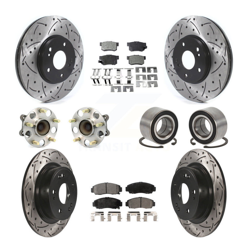 Front Rear Wheel Hub Bearing Coated Disc Brake Rotor And Pads Kit (10Pc) For Honda Accord KBB-126612