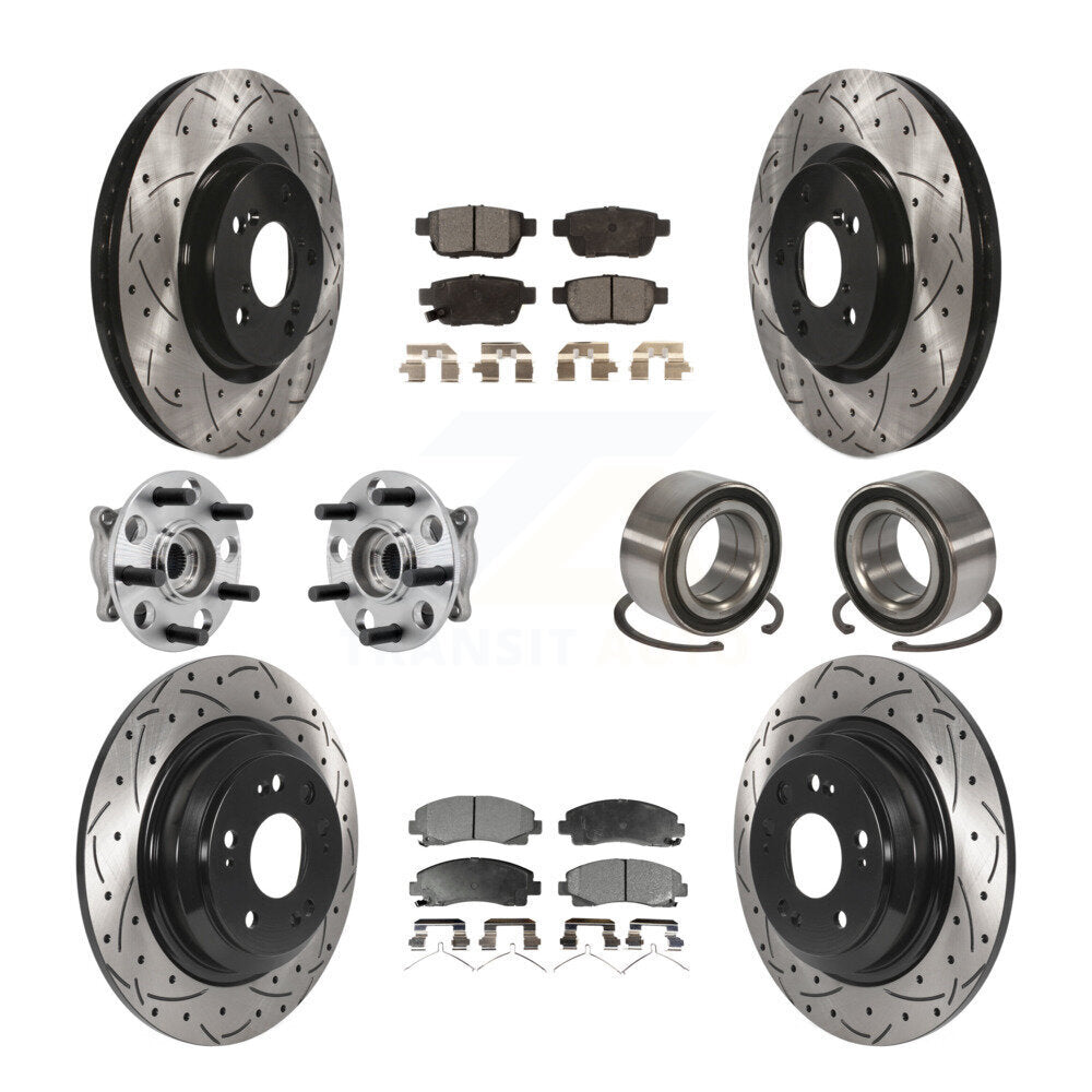 Front Rear Hub Bearing Coated Disc Brake Rotor Pads Kit (10Pc) For 2009-2013 Acura TL AWD KBB-126613