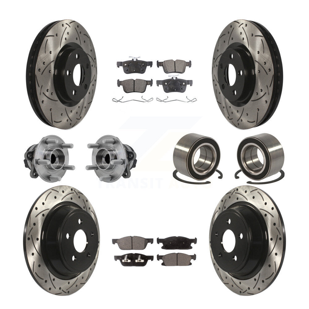 Front Rear Hub Bearing Coated Disc Brake Rotor And Pads Kit (10Pc) For 2015 Ford Edge FWD KBB-126615