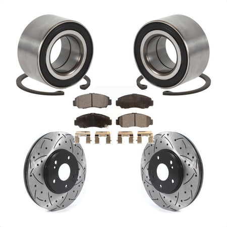 Front Wheel Bearing Coated Drilled Slotted Disc Brake Rotor And Pads Kit For Honda Accord KBB-126619