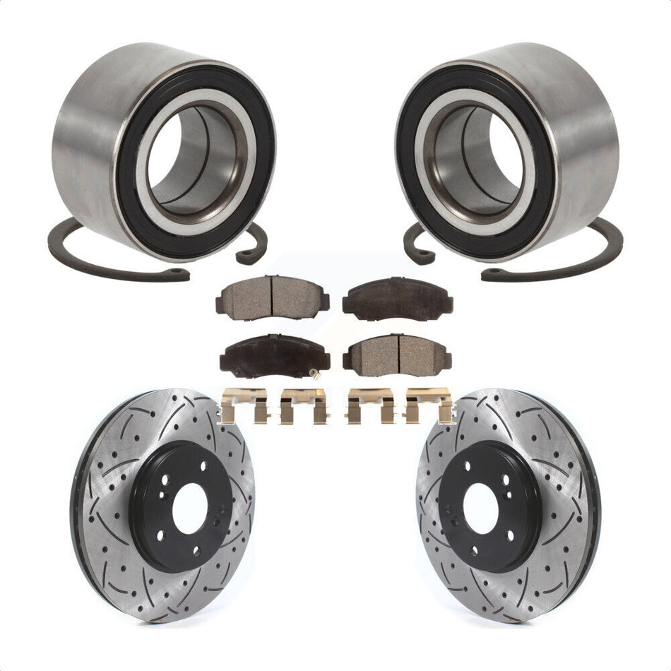 Front Wheel Bearing Coated Drilled Slotted Disc Brake Rotor And Pads Kit For Honda Accord KBB-126619