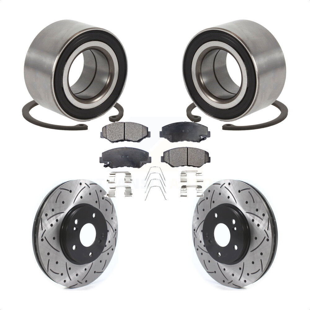 Front Wheel Bearing Drill Slot Brake Rotor Pad Kit For 2005 Honda Accord Hybrid with 3.0L KBB-126620