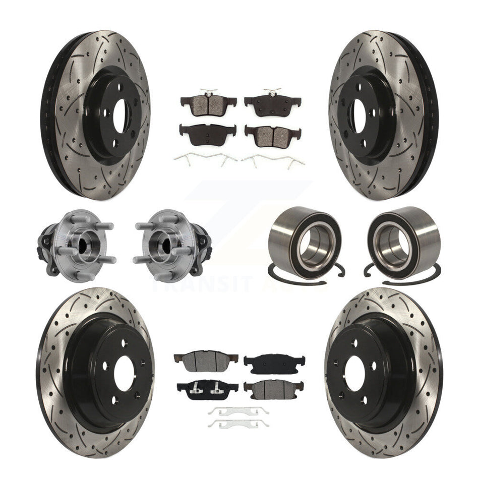 Front Rear Hub Bearing Coated Disc Brake Rotor And Pads Kit (10Pc) For 2015 Ford Edge FWD KBB-126623