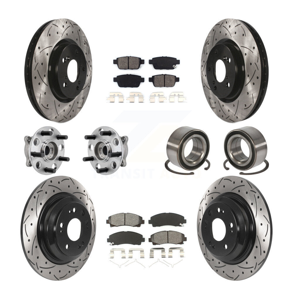 Front Rear Hub Bearing Coated Disc Brake Rotor Pads Kit (10Pc) For 2009-2013 Acura TL AWD KBB-126624