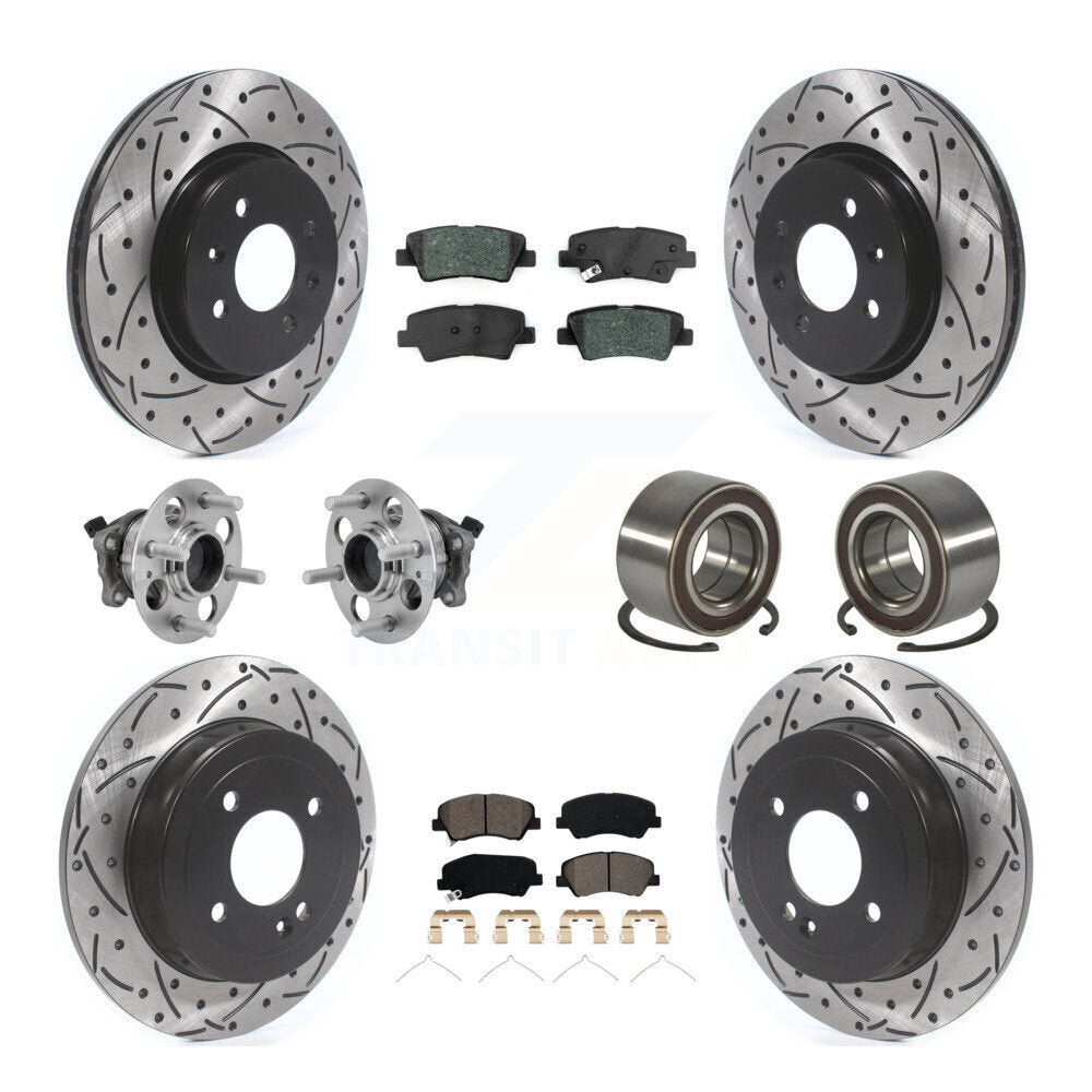 Front Rear Hub Bearing Coated Disc Brake Rotor Pads Kit (10Pc) For Kia Rio Hyundai Accent KBB-126626