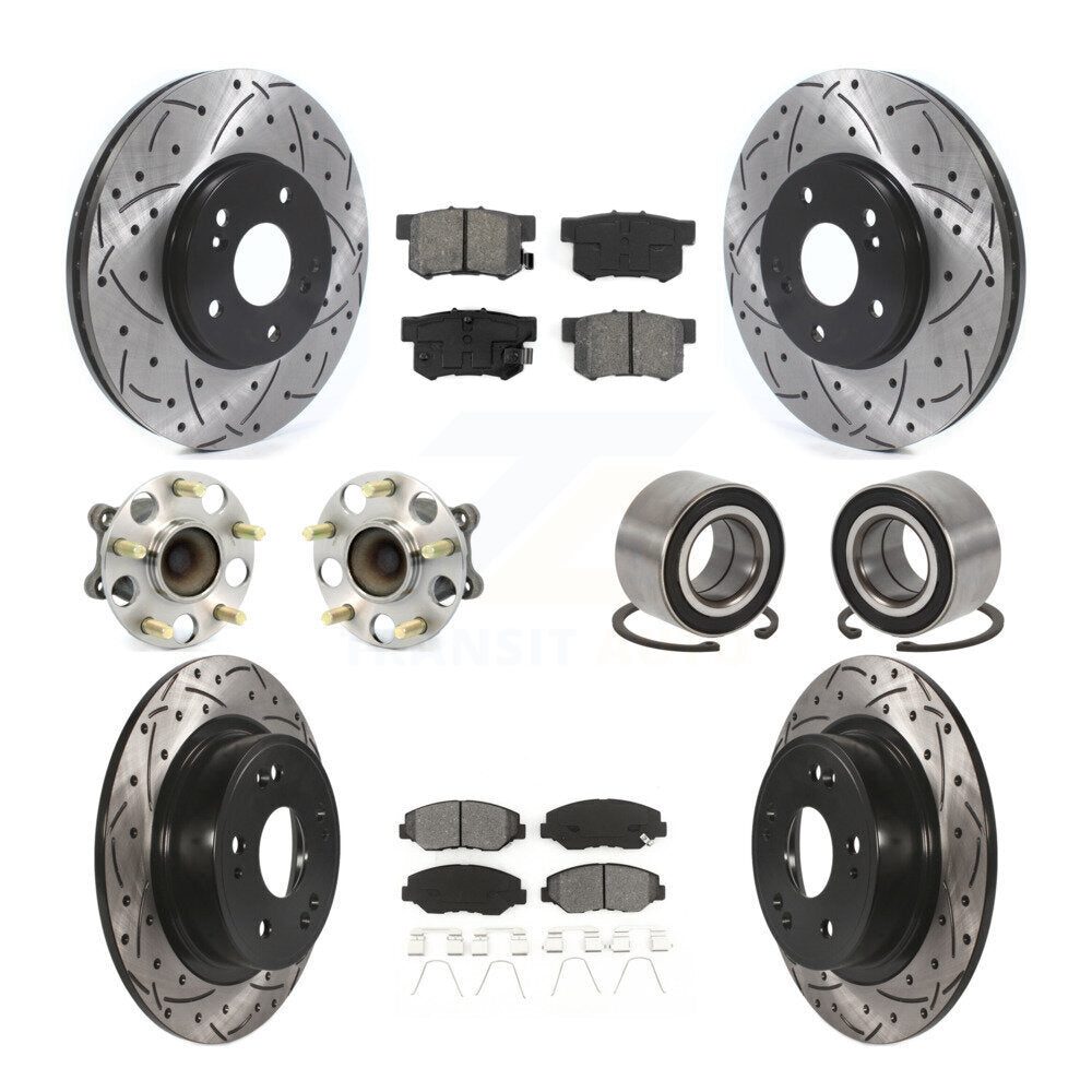 Front Rear Wheel Hub Bearing Coated Disc Brake Rotor And Pads Kit (10Pc) For Honda Accord KBB-126631