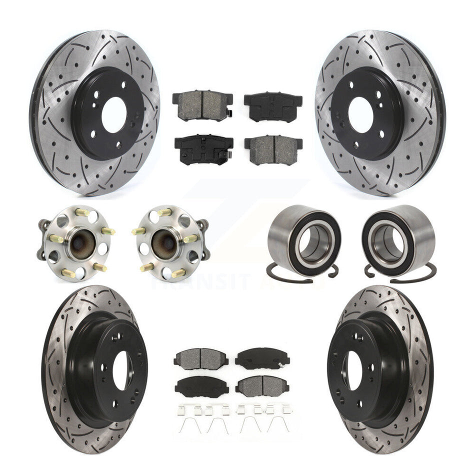 Front Rear Wheel Hub Bearing Coated Disc Brake Rotor And Pads Kit (10Pc) For Honda Accord KBB-126631