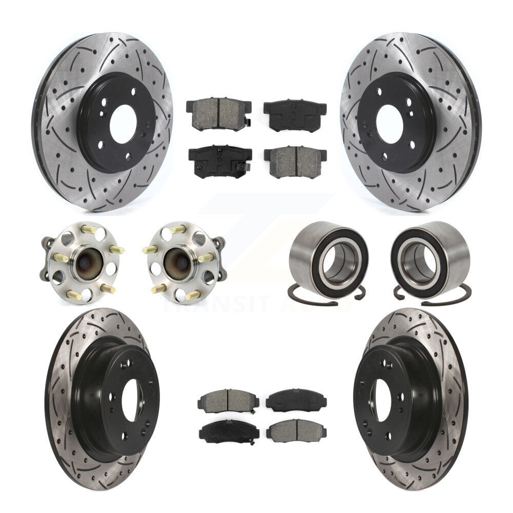 Front Rear Wheel Hub Bearing Coated Disc Brake Rotor And Pads Kit (10Pc) For Honda Accord KBB-126632