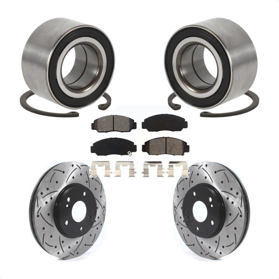 Front Wheel Bearing Coated Drilled Slotted Disc Brake Rotor And Pads Kit For Honda Accord KBB-126633