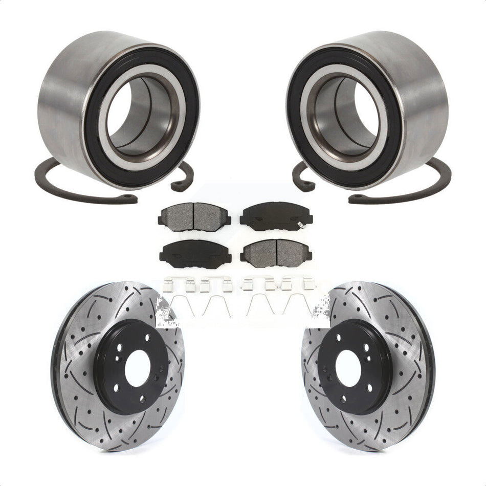 Front Wheel Bearing Drill Slot Brake Rotor Pad Kit For 2005 Honda Accord Hybrid with 3.0L KBB-126634