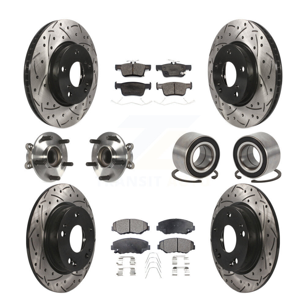 Front Rear Hub Bearing Coated Disc Brake Rotor And Ceramic Pad Kit (10Pc) For Honda Civic KBB-126640