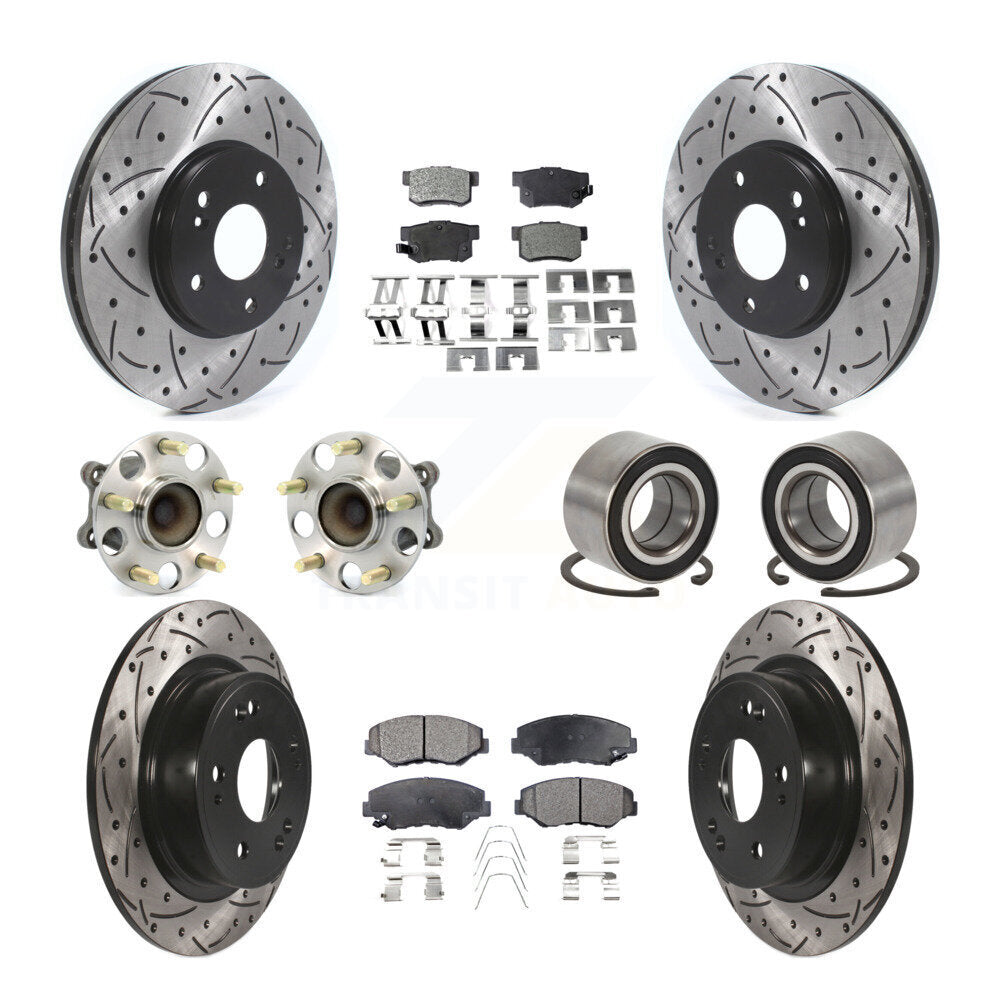 Front Rear Wheel Hub Bearing Coated Disc Brake Rotor And Pads Kit (10Pc) For Honda Accord KBB-126641