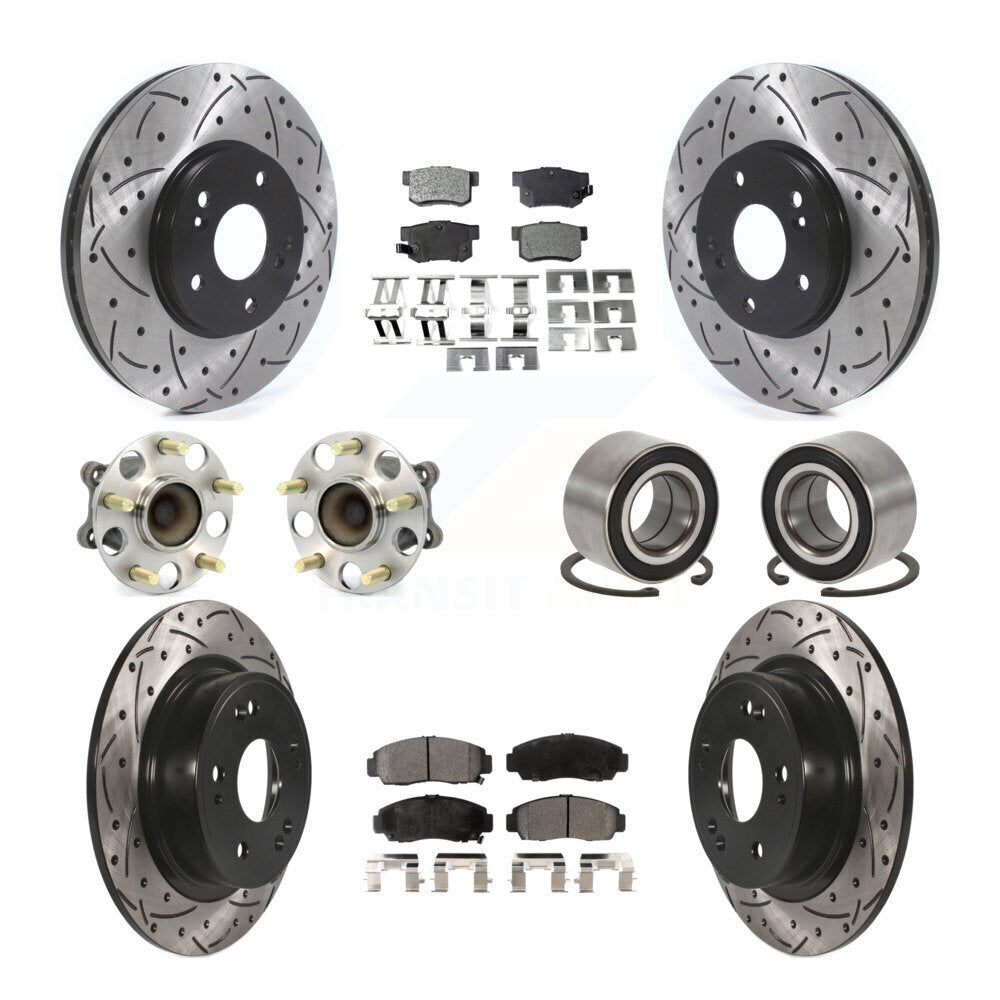Front Rear Wheel Hub Bearing Coated Disc Brake Rotor And Pads Kit (10Pc) For Honda Accord KBB-126642