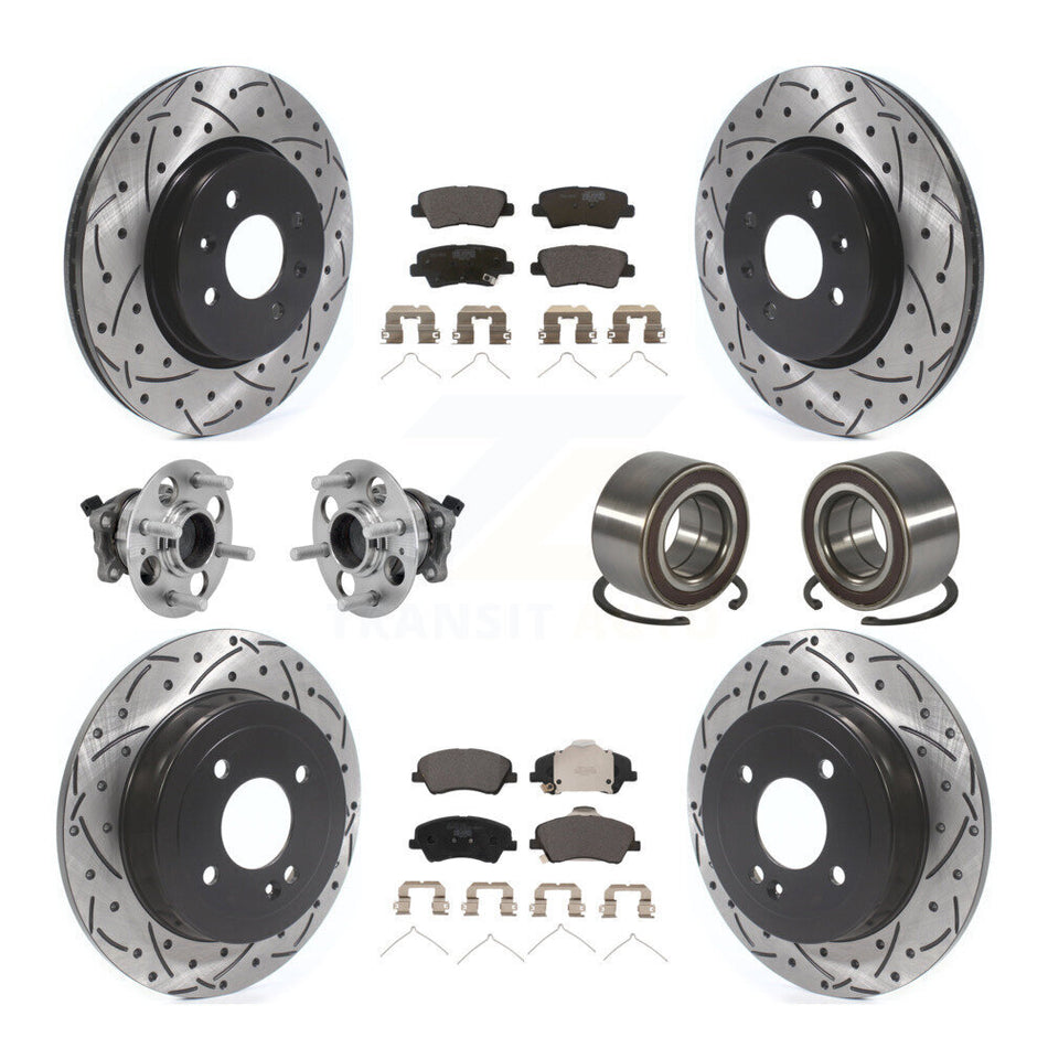 Front Rear Hub Bearing Coated Disc Brake Rotor Pads Kit (10Pc) For Kia Rio Hyundai Accent KBB-126645