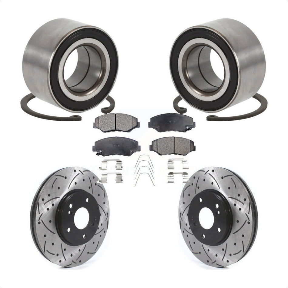 Front Wheel Bearing Drill Slot Brake Rotor Pad Kit For 2005 Honda Accord Hybrid with 3.0L KBB-126649