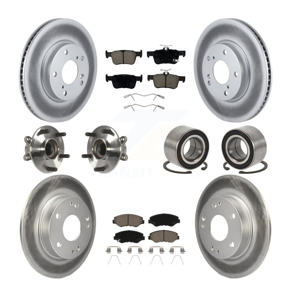 Front Rear Hub Bearing Coated Disc Brake Rotor And Ceramic Pad Kit (10Pc) For Honda Civic KBB-126651