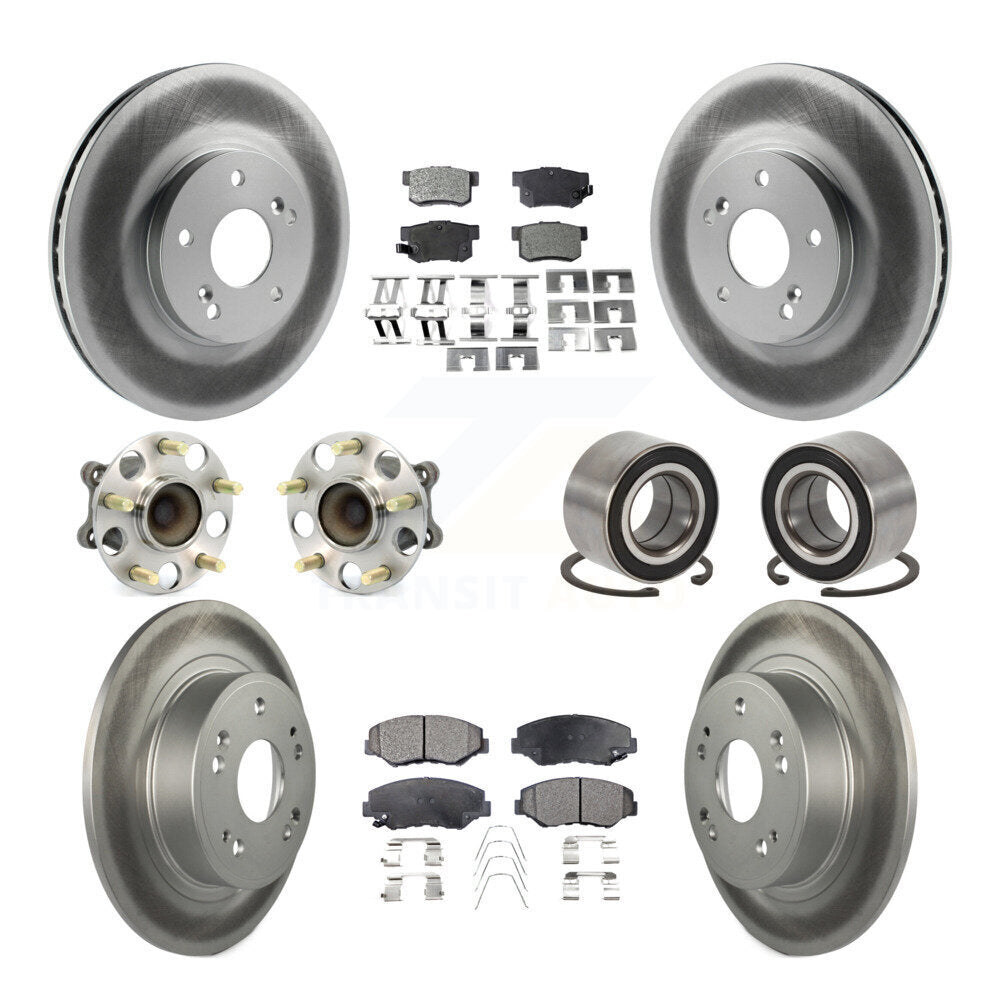 Front Rear Wheel Hub Bearing Coated Disc Brake Rotor And Pads Kit (10Pc) For Honda Accord KBB-126683