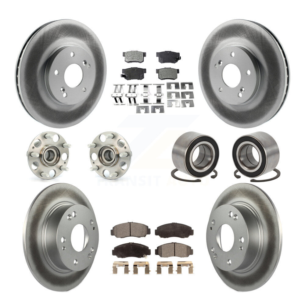 Front Rear Wheel Hub Bearing Coated Disc Brake Rotor And Pads Kit (10Pc) For Honda Accord KBB-126684