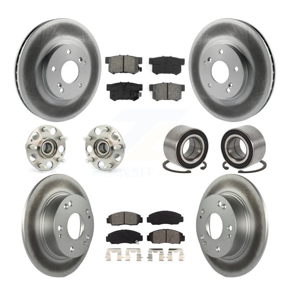 Front Rear Wheel Hub Bearing Coated Disc Brake Rotor And Pads Kit (10Pc) For Honda Accord KBB-126702