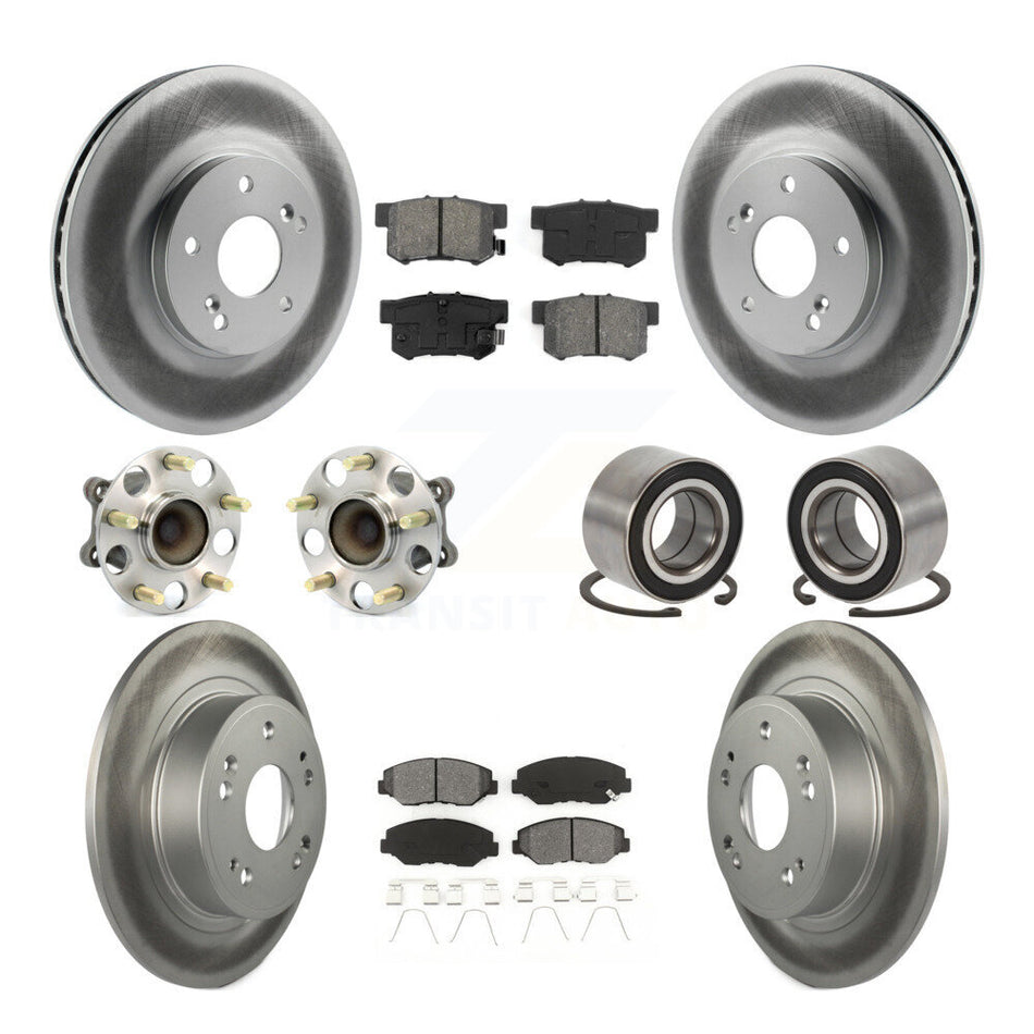 Front Rear Wheel Hub Bearing Coated Disc Brake Rotor And Pads Kit (10Pc) For Honda Accord KBB-126703