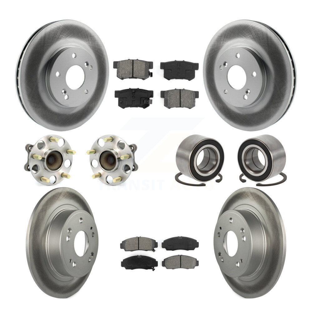 Front Rear Wheel Hub Bearing Coated Disc Brake Rotor And Pads Kit (10Pc) For Honda Accord KBB-126704