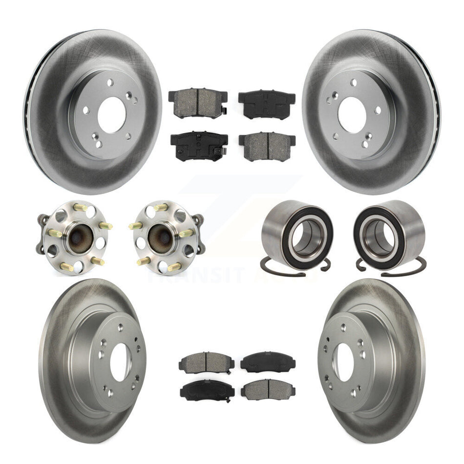 Front Rear Wheel Hub Bearing Coated Disc Brake Rotor And Pads Kit (10Pc) For Honda Accord KBB-126704