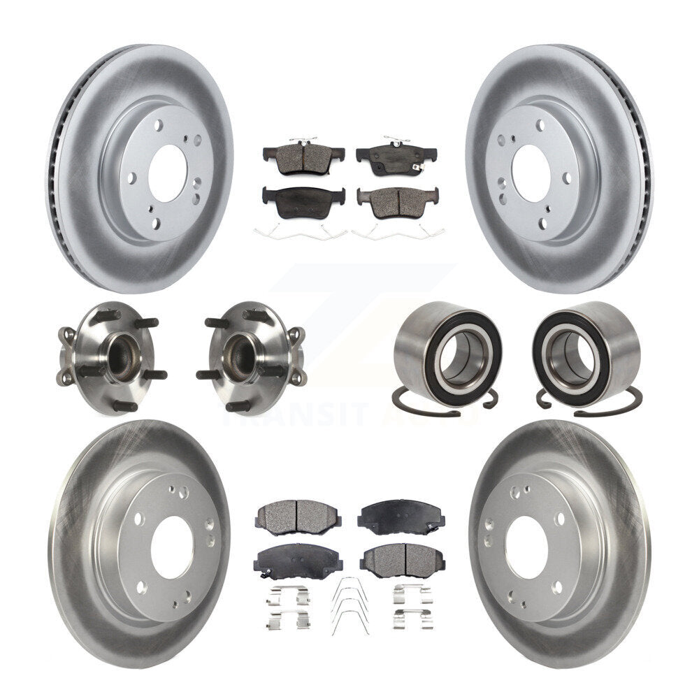 Front Rear Hub Bearing Coated Disc Brake Rotor And Ceramic Pad Kit (10Pc) For Honda Civic KBB-126732