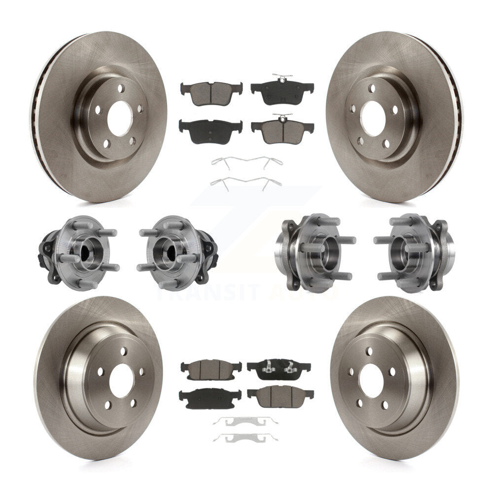 Front Rear Hub Bearings Disc Brake Rotors And Pads Kit (10Pc) For 2015-2018 Ford Edge FWD KBB-126789