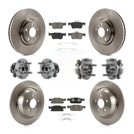 Front Rear Hub Bearings Disc Brake Rotors And Pads Kit (10Pc) For 2015-2018 Ford Edge FWD KBB-126789