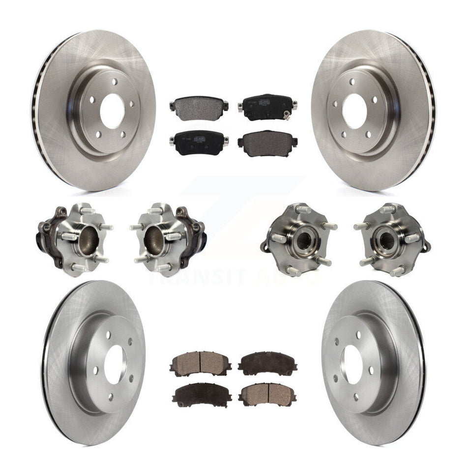 Front Rear Hub Bearing Disc Brake Rotor And Semi-Metallic Pad Kit (10Pc) For Nissan Rogue KBB-126819