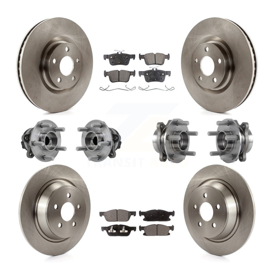 Front Rear Hub Bearings Disc Brake Rotors And Pads Kit (10Pc) For 2015-2018 Ford Edge FWD KBB-126844