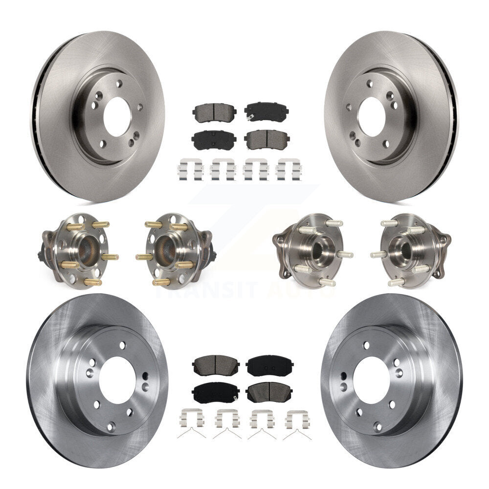 Front Rear Hub Bearings Assembly Disc Brake Rotors And Pads Kit (10Pc) For Hyundai Sonata KBB-126891