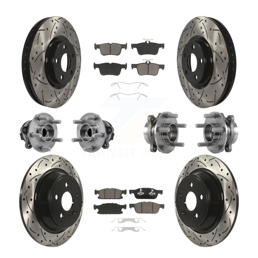 Front Rear Hub Bearing Coated Disc Brake Rotor Pad Kit (10Pc) For 2015-2018 Ford Edge FWD KBB-126966