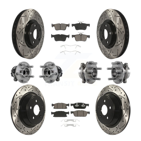 Front Rear Hub Bearing Coated Disc Brake Rotor Pad Kit (10Pc) For 2015-2018 Ford Edge FWD KBB-126966