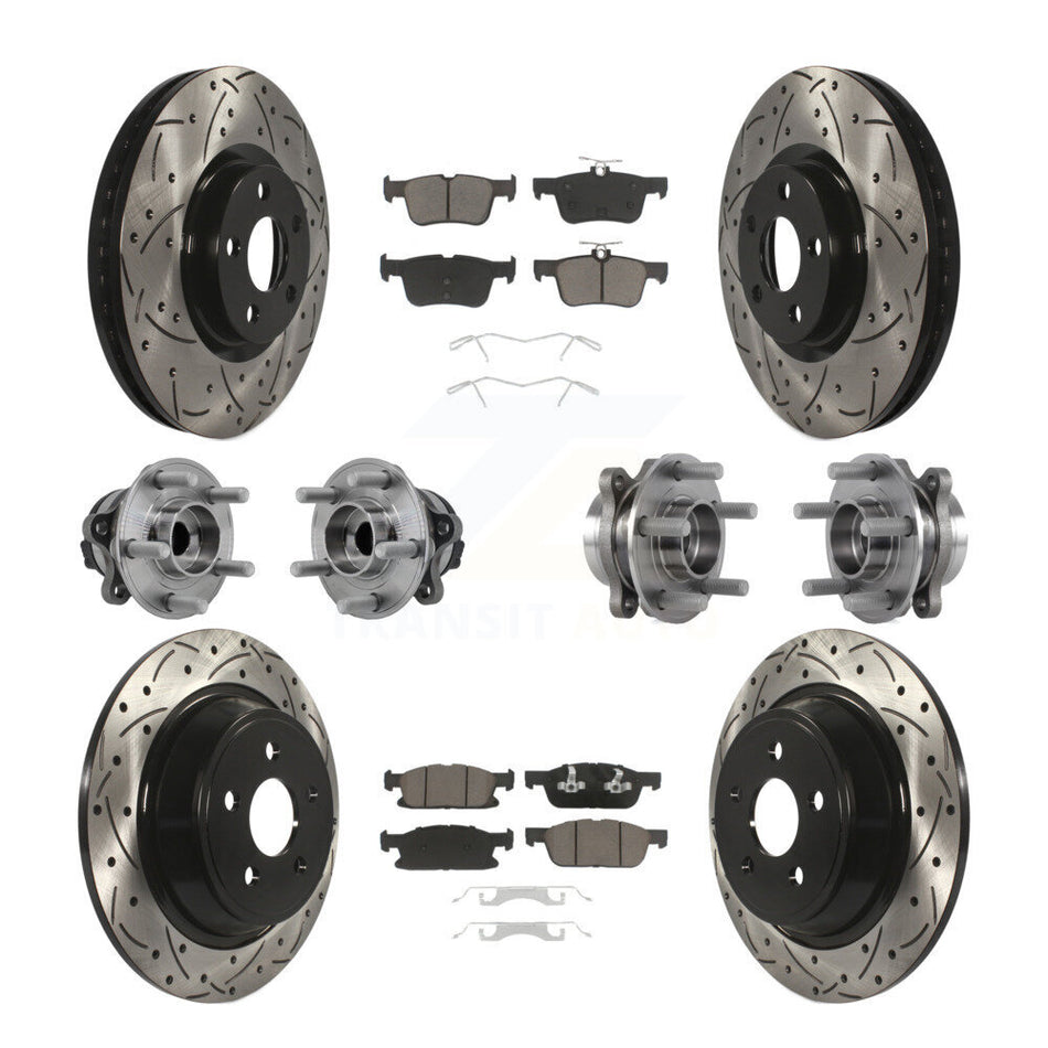 Front Rear Hub Bearing Coated Disc Brake Rotor Pad Kit (10Pc) For 2015-2018 Ford Edge FWD KBB-126966