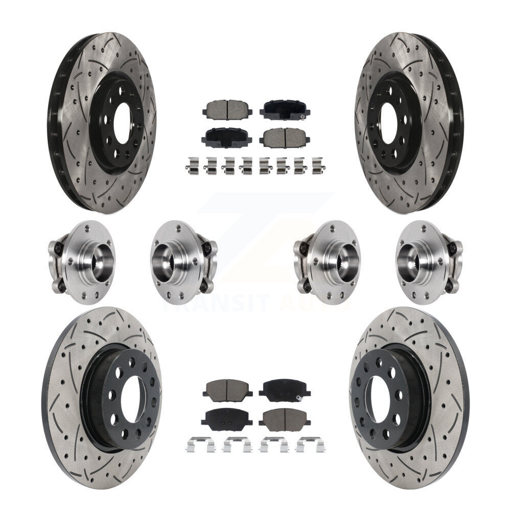 Front Rear Hub Bearings Coated Disc Brake Rotors And Pads Kit (10Pc) For Jeep Compass AWD KBB-126979