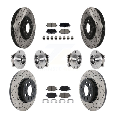 Front Rear Hub Bearings Coated Disc Brake Rotors And Pads Kit (10Pc) For Jeep Compass AWD KBB-126979