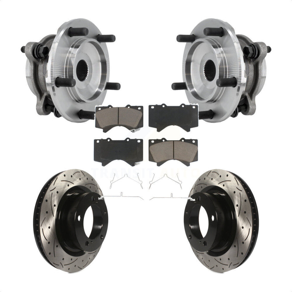 Front Hub Bearing Assembly Drilled Slot Brake Rotor Pad Kit For Toyota Tundra Sequoia 4WD KBB-126990