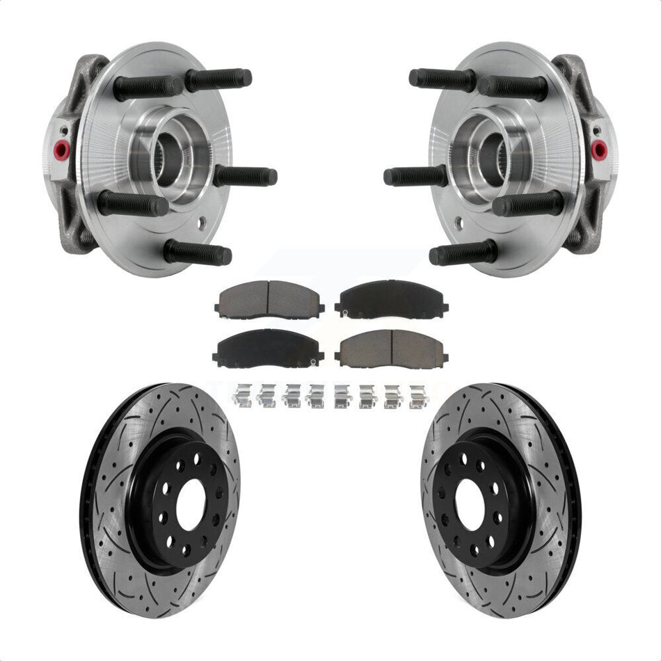 Front Hub Bearing Assembly Coated Drilled Slotted Brake Rotor & Pad Kit For Jeep Wrangler KBB-126991