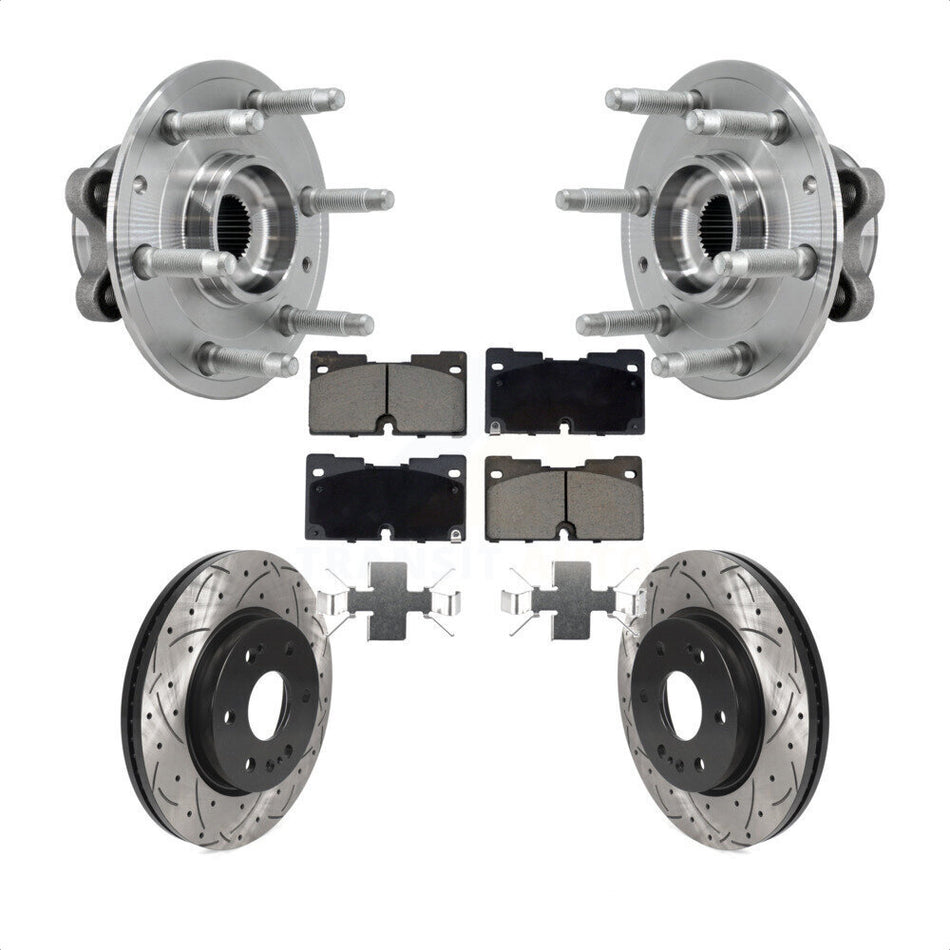 Front Hub Bearing Drill Slot Brake Rotor Pads Kit For Chevrolet GMC Silverado 1500 Sierra KBB-126993