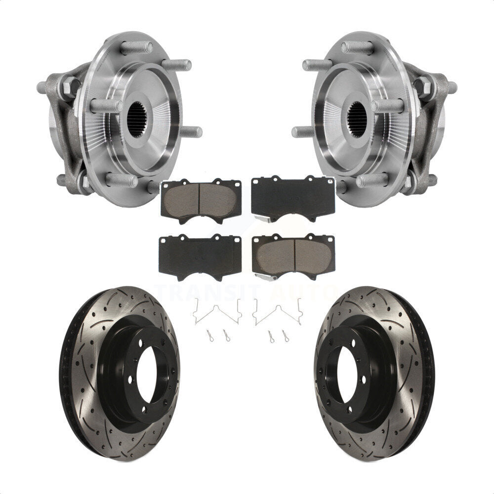Front Hub Bearing Drill Slot Brake Rotor Pad Kit For 2010-2023 Toyota 4Runner Lexus GX460 KBB-127001