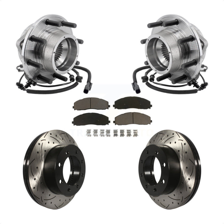 Front Hub Bearing Assembly Drilled Slot Brake Rotor Pad Kit For Ford F-350 Super Duty 4WD KBB-127003
