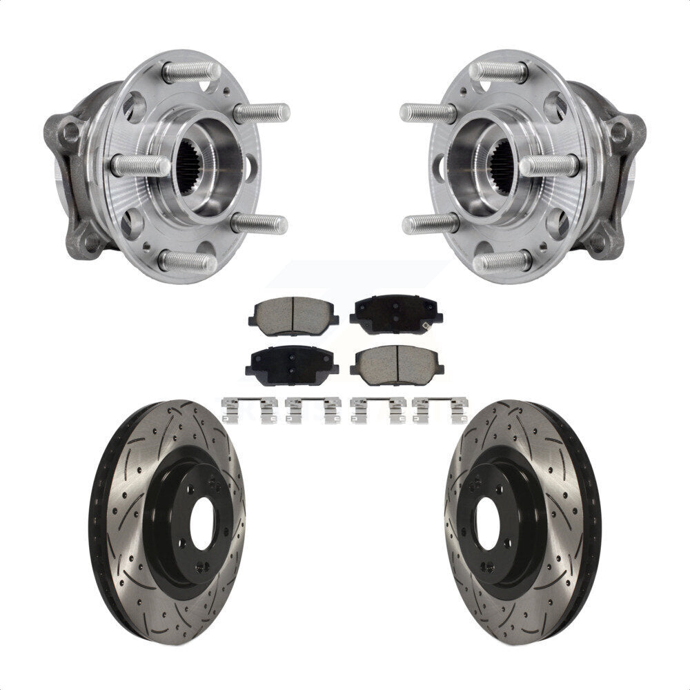 Front Hub Bearing Assembly Drill Slot Brake Rotor Pads Kit For 2019-2020 Hyundai Santa Fe KBB-127005