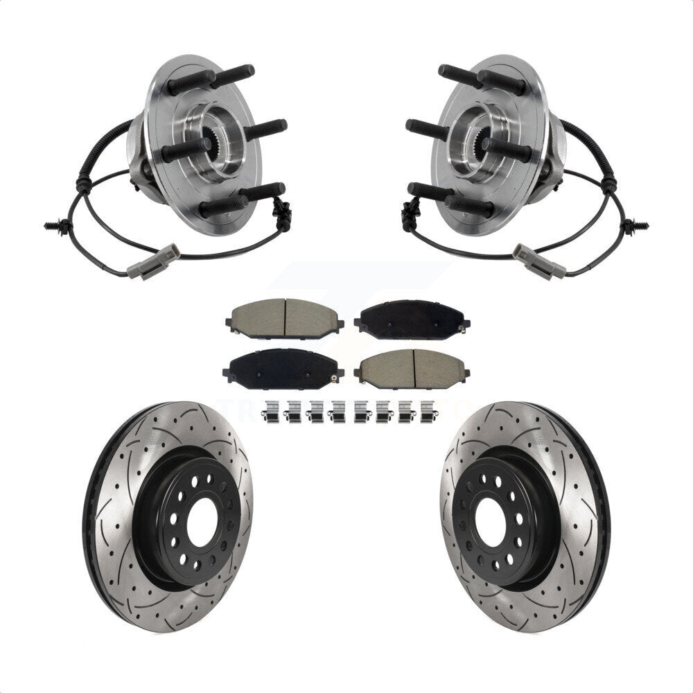 Front Hub Bearing Drilled Slot Brake Rotor & Pad Kit For Ram 1500 With 22" Factory Wheels KBB-127007