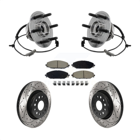 Front Hub Bearing Drilled Slot Brake Rotor & Pad Kit For Ram 1500 With 22" Factory Wheels KBB-127007