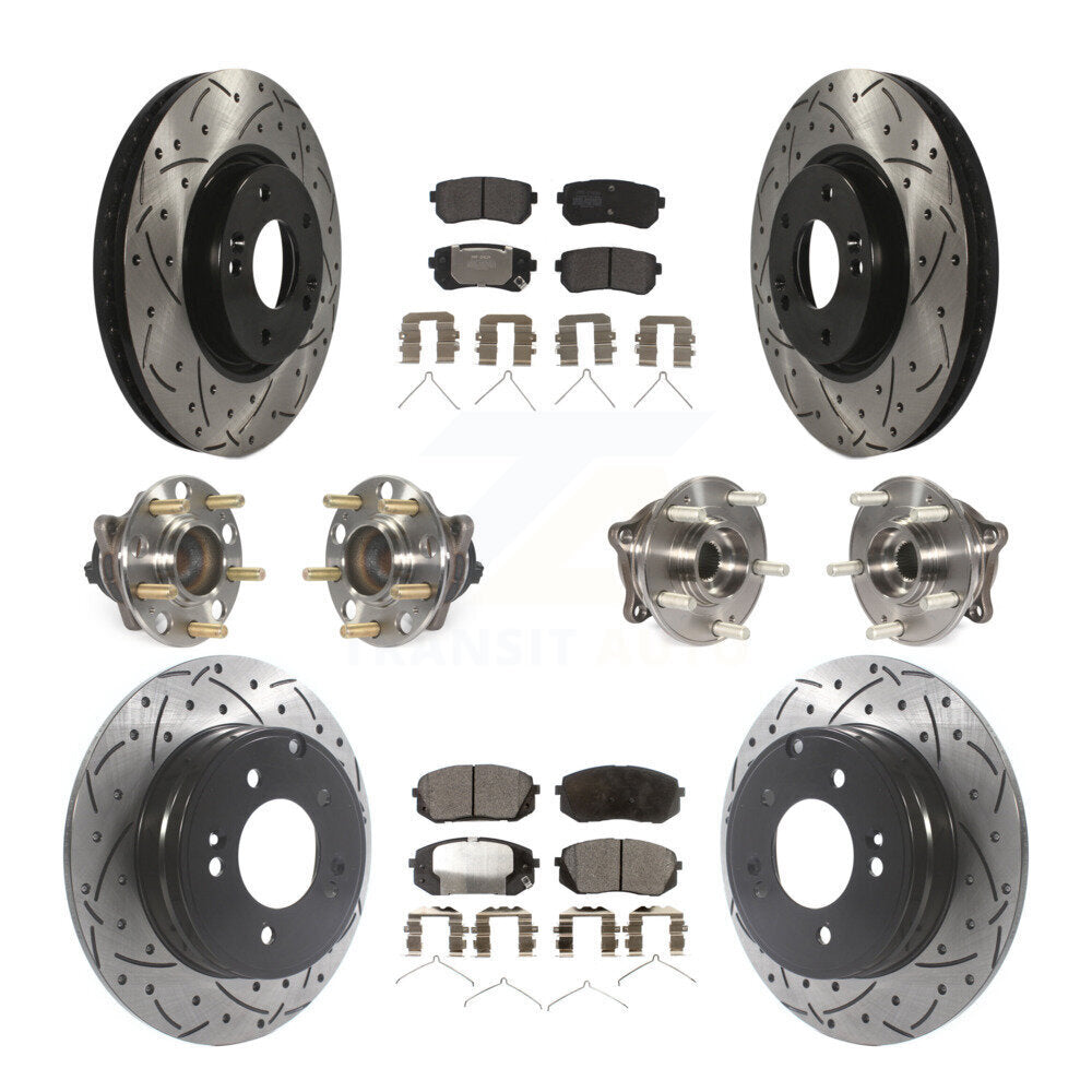 Front Rear Hub Bearings Coated Disc Brake Rotors And Pads Kit (10Pc) For Hyundai Sonata KBB-127016